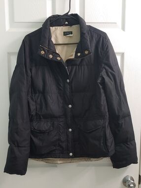Vintage J. Crew Down Coat Men's Black Quilted Puffer Jacket Size L